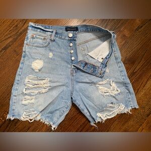 Distressed Button-Fly Denim Shorts women sk8r 100% cotton Aéropostale Light Wash